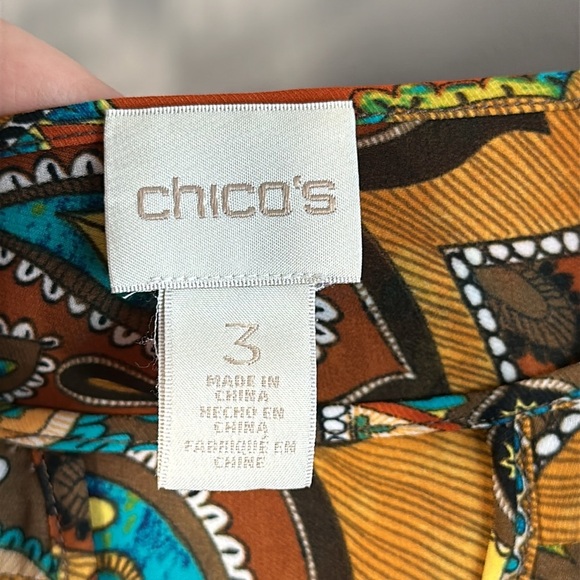 Chico's Womens Multicolor Paisley Blouse Sz 3/XL Medallion Print Bishop Sleeve - Picture 9 of 15